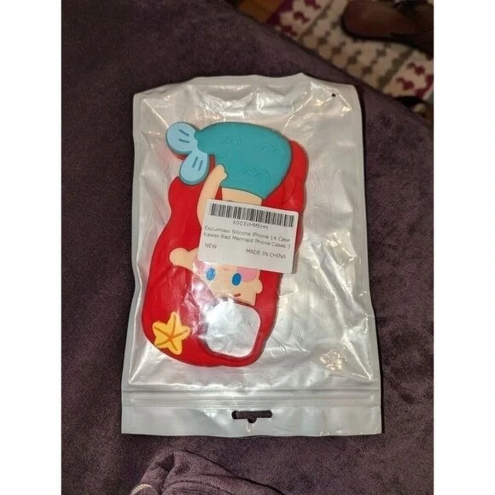 Kawaii Red Mermaid Silicone Case for iPhone 14‎ Pro 6.1'' Phone Cases 3D Cute